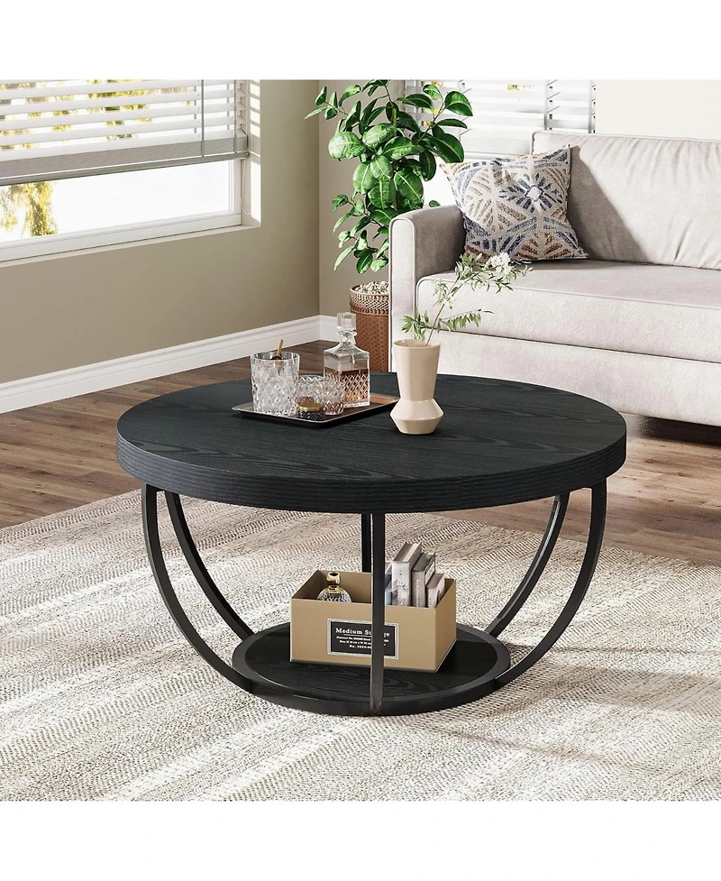 Tribesigns Round Coffee Table, Industrial 2-Tier Circle Modern 31.7" Wooden Accent Center Table for Living Room, Home Office