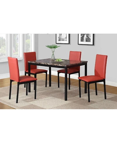 Streamdale Furniture 5-Piece Metal Dinette Set with Laminated Faux Marble Top, Red