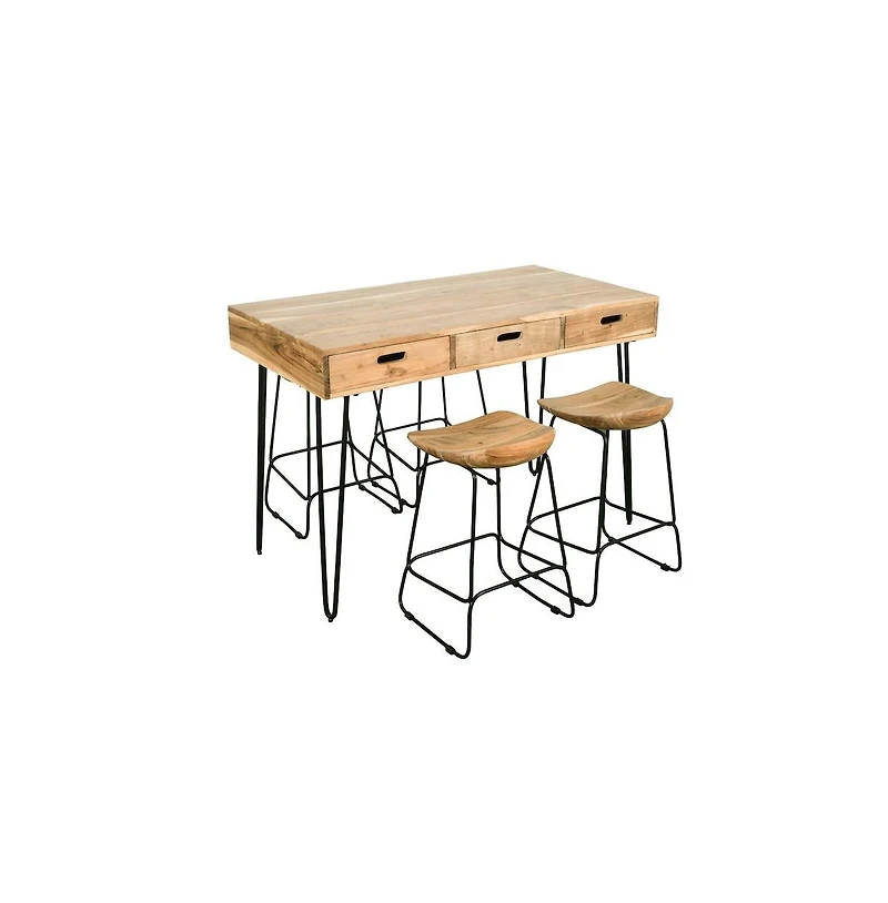 Jofran Rollins 52" Solid Acacia Dining Set with Four Backless Barstools