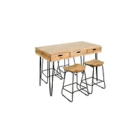 Jofran Rollins 52" Solid Acacia Dining Set with Four Backless Barstools