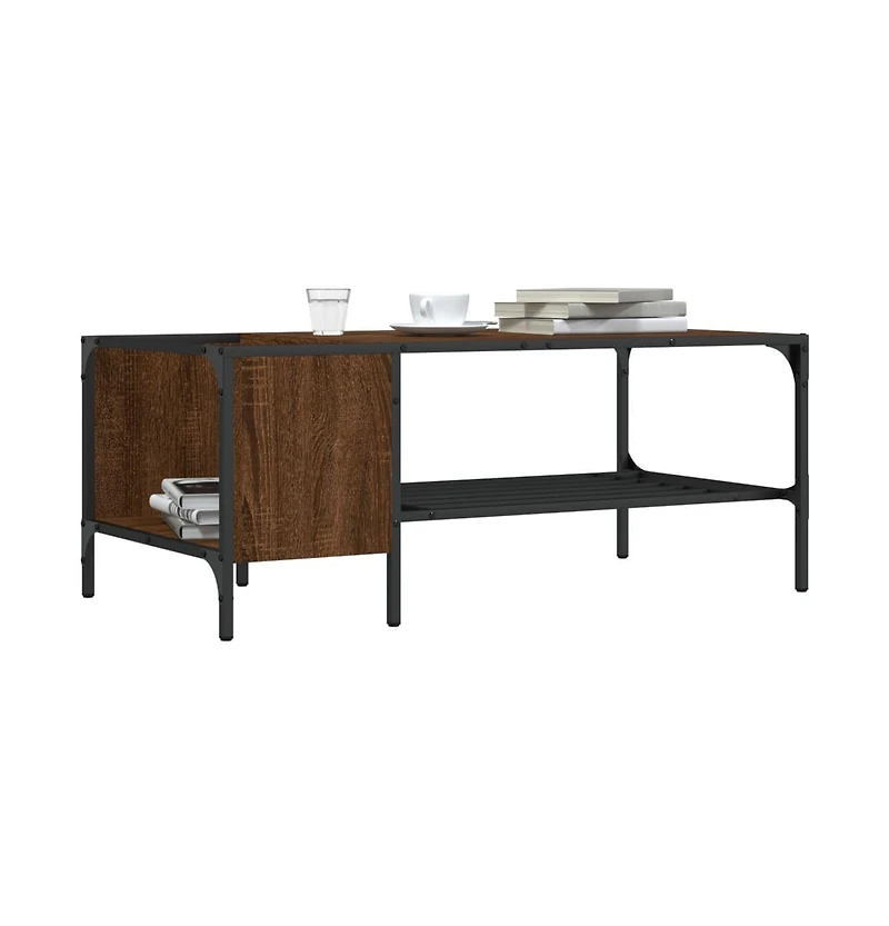 vidaXL Coffee Table Brown Oak and Black Engineered Wood and Metal Medium