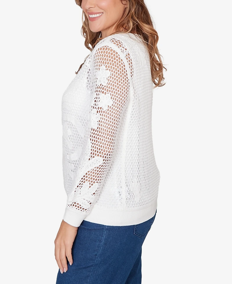 Ruby Rd. Plus Crochet Lined Pullover Sweater