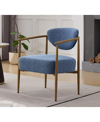 Streamdale Furniture Blue fabric dining/living/bedroom chair with metal frame, wood grain visual.