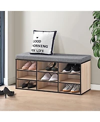 Kings Brand Furniture Shoe Storage Bench with Cushion, 9 Cubbies Organizer, Cubby Rack Adjustable Shelves