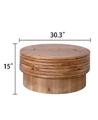 Lovmor Round Wooden Coffee Table with Hidden Storage