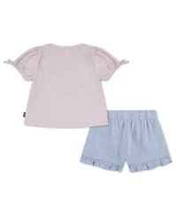 Levi's Baby Girls' Bow Sleeve T-Shirt and Belted Shorts, 2-Piece Set
