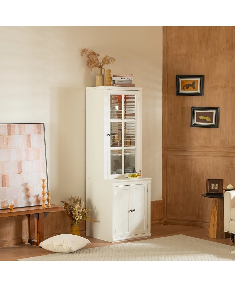 Lovmor Double Action Door Hutch Cabinet with Tempered Glass Retro Modern Design and Ample Storage