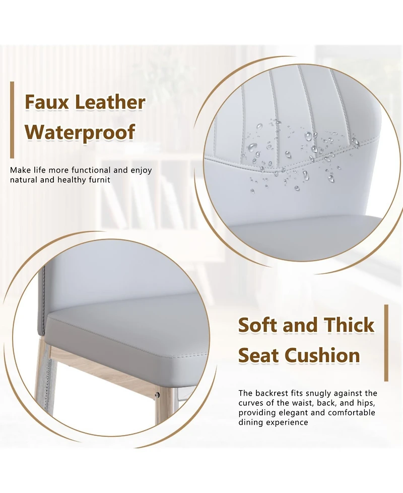 Streamdale Furniture Set of 6 Light & Silver Dining Chairs, 37" High Ergonomic Pu Backrest