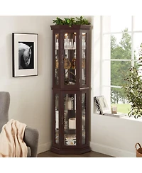 Streamdale Furniture Streamdale Lighted Corner Curio Cabinet - Glass Display - Dark Cherry