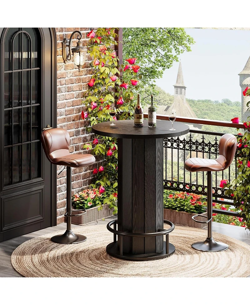 Tribesigns Round Bar Table, 39.4" H Wood Bistro Pub Table with Metal Ring Footrest (Only Table)