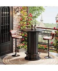 Tribesigns Round Bar Table, 39.4" H Wood Bistro Pub Table with Metal Ring Footrest (Only Table)