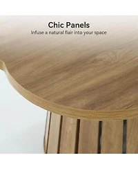 Tribesigns 33.5" Round Coffee Table, Farmhouse Circle Center Table with Floral Tabletop & Wood Base