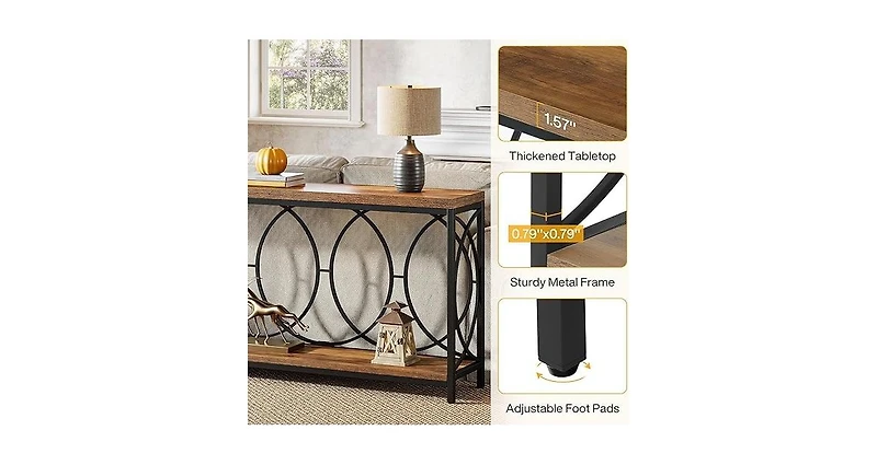 Tribesigns 70.9-Inch Extra Long Console Table, 2-Tier Industrial Table Behind Couch with Storage Shelf, Narrow Entryway