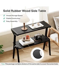 Tribesigns Solid Wood End Table, 2-Tier Modern Slim Couch Side Table with Storage Shelves, Black