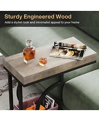 Tribesigns Narrow Side Table, C Shaped End Table, Modern Bedside Tables for Couch (1, Gray+Black)