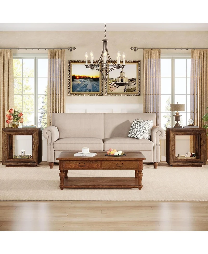 Tribesigns Rustic Wood End Table, Industrial Sofa Side Table for Living Room