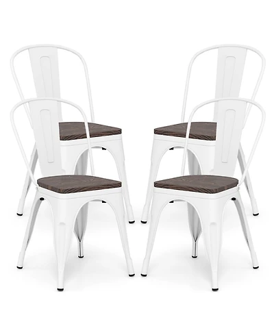 Gymax Tolix Style Metal Dining Chairs Set of 4 w/Wood Seat & Removable Backrest