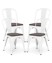Gymax Tolix Style Metal Dining Chairs Set of 4 w/Wood Seat & Removable Backrest