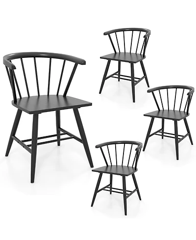 Gymax Windsor Dining Chair Set of 4 w/Rubber Wood Frame Curved Spindle Back & Armrest