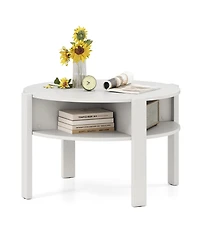 Gymax 29.5'' 2-Tier Round Coffee Table w/ Storage 4 Shelves Faux Wooden Top