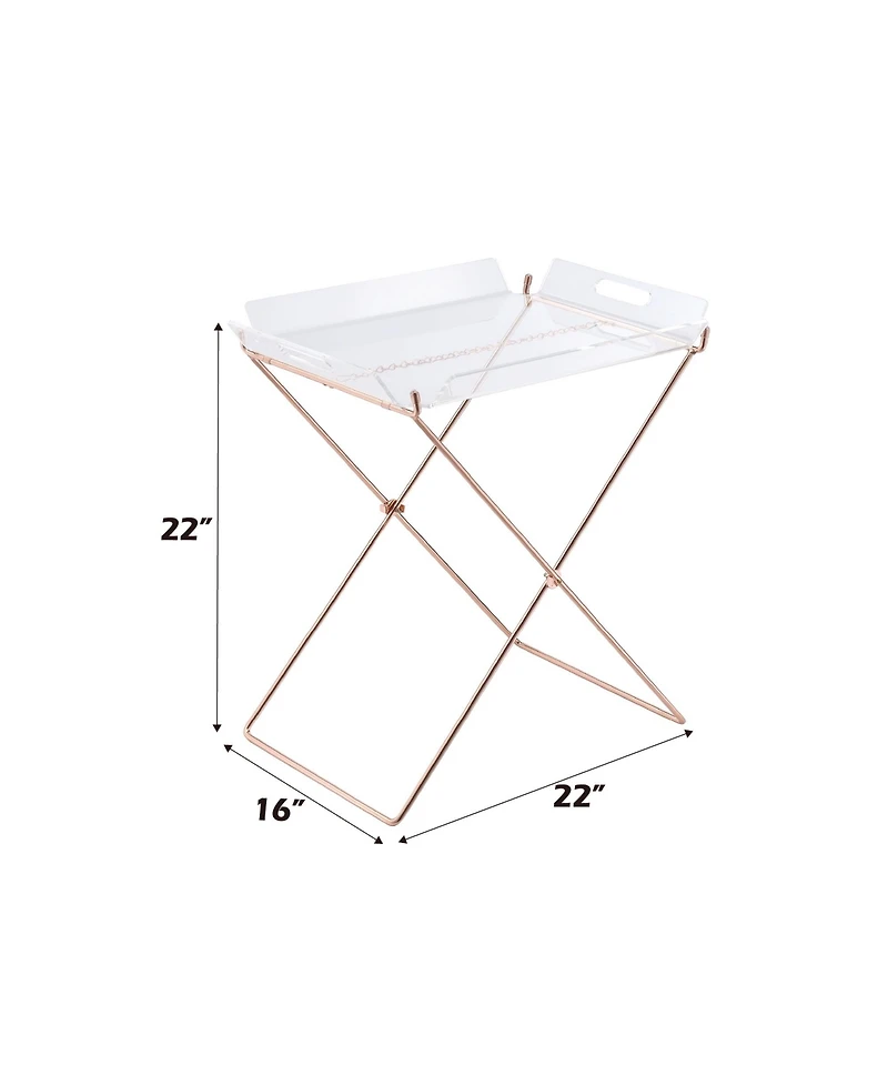 Lovmor Rectangular Tray Table with Removable Clear Acrylic Top, Metal X-Frame Base, 100 lbs Capacity, Modern Accent Table