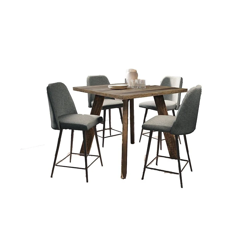 Jofran 42" Square Five Piece Solid Wood Counter Height Upholstered Dining Set