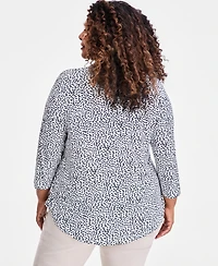 Jm Collection Plus Printed V-Neck 3/4-Sleeve Top, Macy's Exclusive