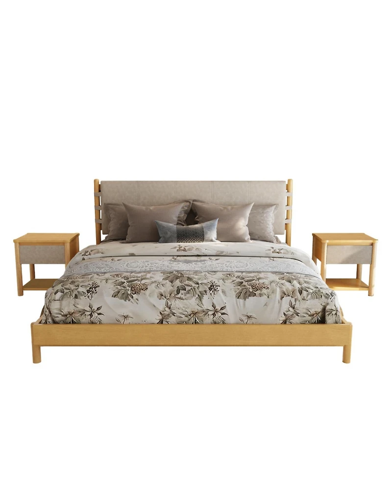 Streamdale Furniture Modern King Bed Frame Set with 2 Wood Nightstands
