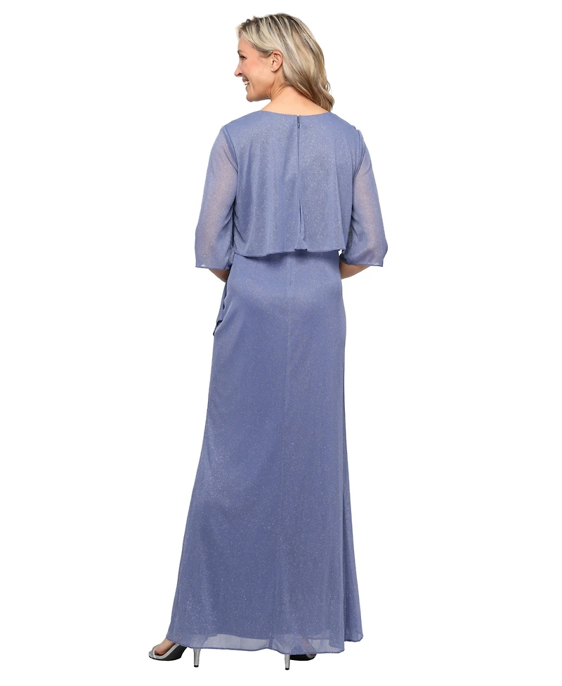 Sl Fashions Women's Long Glitter Mesh Mock Jacket