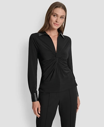 Dkny Women's Twist-Front Contrast-Trim Pull-On Top