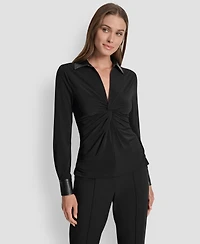 Dkny Women's Twist-Front Contrast-Trim Pull-On Top