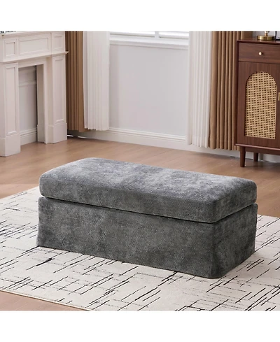 Streamdale Furniture Streamdale 46" Wide Modern Chenille Ottoman with Black Metal Legs,