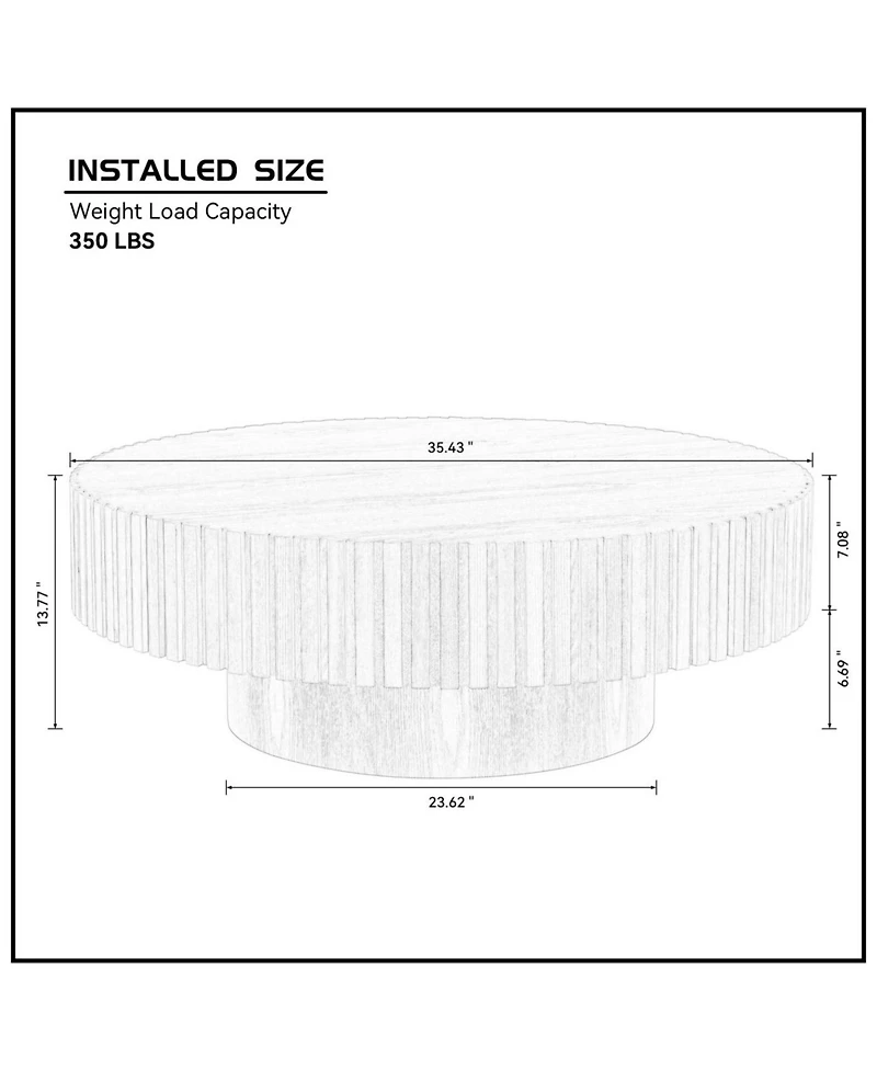 Streamdale Furniture 35.43" Round Wood Coffee Table for Living Room, Modern Handcraft Drum Table.