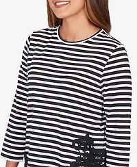 Ruby Rd. Petite Stripe Cotton Lace Applique Top