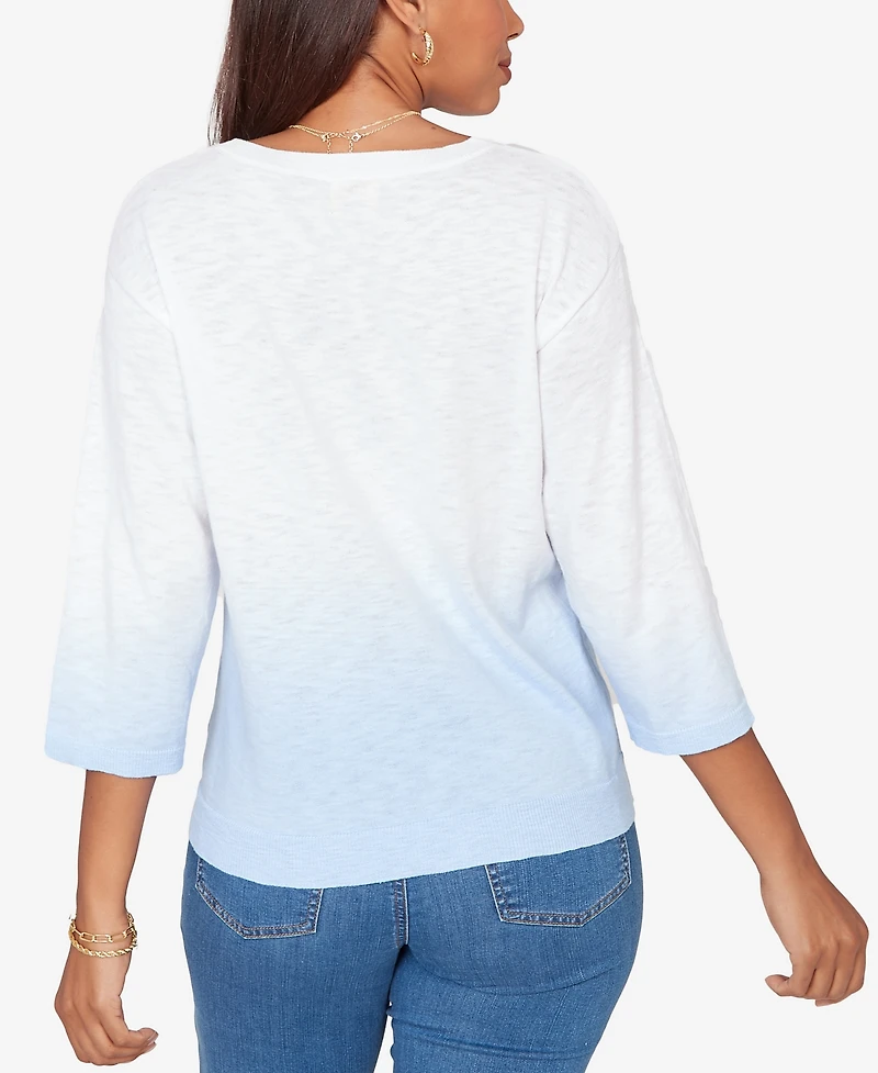 Ruby Rd. Petite Dip Dye Ombre Cotton Pullover Sweater