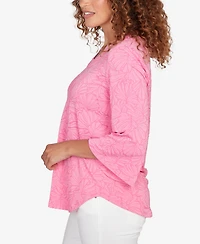 Ruby Rd. Petite Horseshoe Neck Solid Floral Jacquard Top