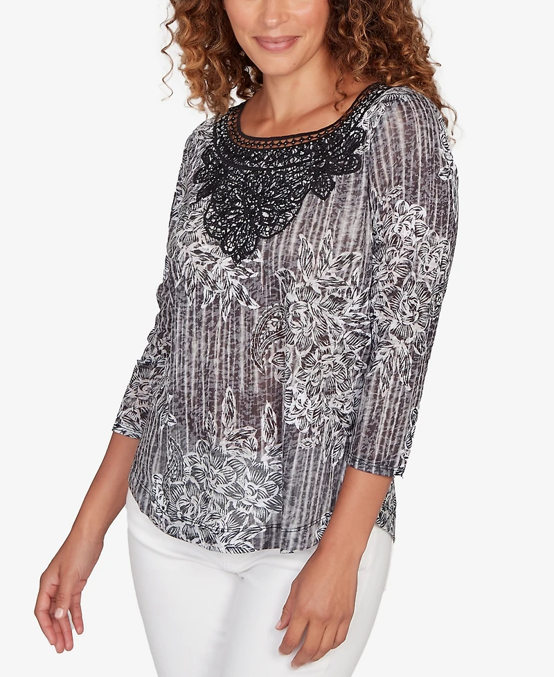 Ruby Rd. Petite Embellished Layered Floral Slub Knit Top