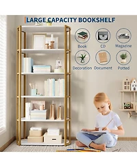 gaomon 6-Tier Wooden Bookshelf, 71" Industrial Tall Bookcase with Metal Frame, Large Open Storage Shelf for Living Room, Bedroom, Office
