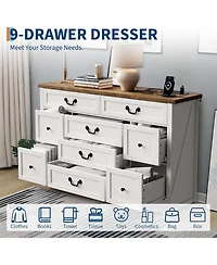 gaomon 9 Farmhouse Dresser with Charging Station & Metal Handle, Wooden Tv Stand with Dressers, 9 Drawer Dressers for Bedroom Living Room Enterway