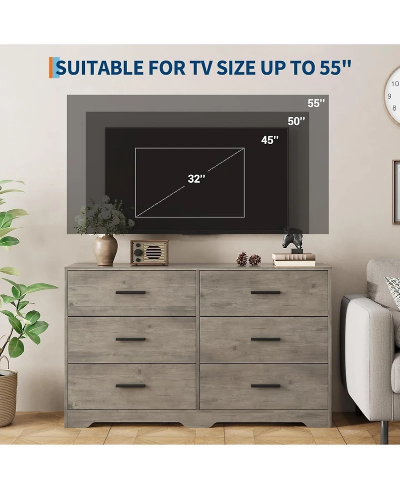 Gaomon 6-Drawer Dresser – Modern Wooden Chest with Metal Handles, Perfect Organizer for Bedroom, Closet, or Living Room.