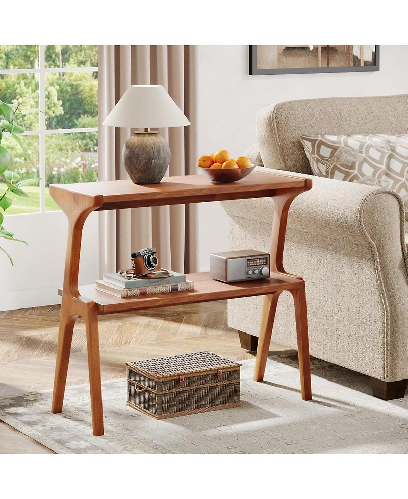 Tribesigns 2-Tier Tall End Table with Storage Shelves, Slim Couch Side Table for Living Room, Narrow Bedside Table