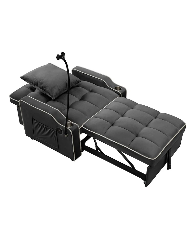 Maison Boucle 3-in-1 Convertible Velvet Chair Bed, Pull Out Sofa Sleeper with Usb, Cupholders & Phone Holder, 68.9'' Bed for Small Spaces