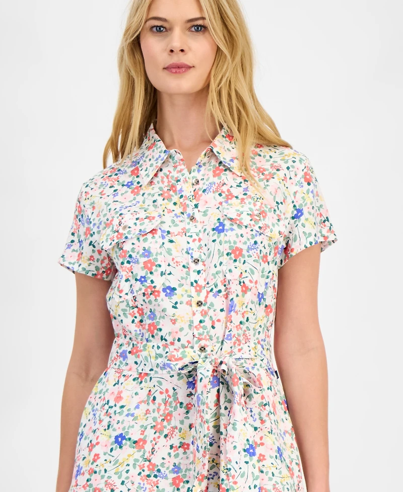 Nautica Women's Belagio Floral Belted Shirt Dress
