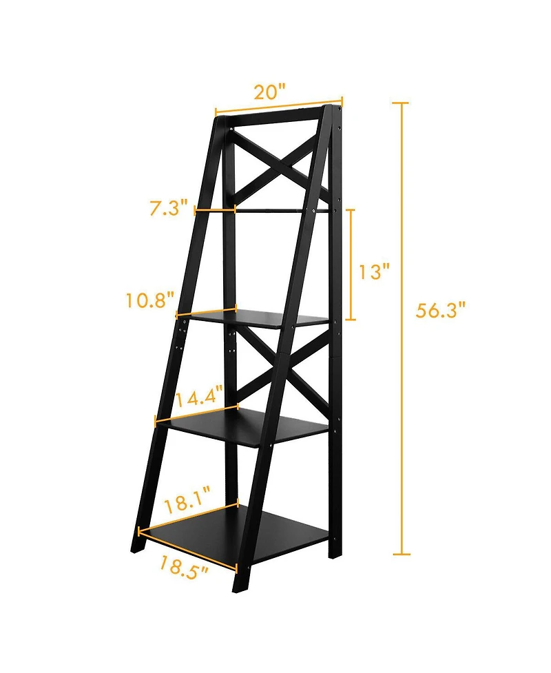Costway 4-Tier Ladder Shelf Bookshelf Bookcase Storage Display Leaning Home Office Decor