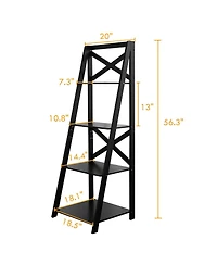 Costway 4-Tier Ladder Shelf Bookshelf Bookcase Storage Display Leaning Home Office Decor
