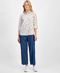 Nautica Women's Patterned Roll-Tab Shirt