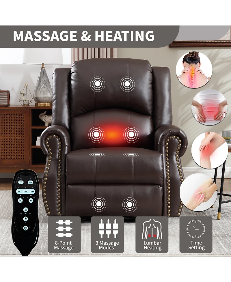 Boyel Living Faux Leather Recliner Chair Rocker Swivel Manual with Heat & Massage