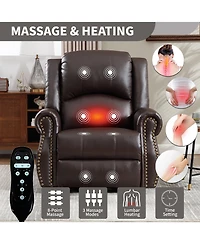 Boyel Living Faux Leather Recliner Chair Rocker Swivel Manual with Heat & Massage