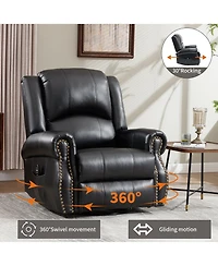 Boyel Living Faux Leather Recliner Chair Rocker Swivel Chair Manual Recliner with Heat & Massage