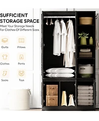 Likimio Black Armoire Wardrobe Closet 70" H, 5 Doors Bedroom Wooden Wardrobe with 4 Storage Shelves and Hanging Rod